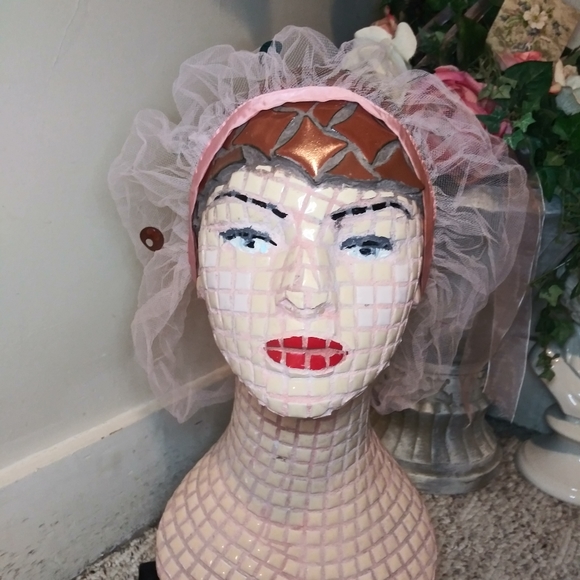 Vintage Accessories - Vintage 1960-70's Multicolored, Sequin Trimmed Pink Net Hair Roller Scarf